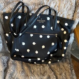 Kate Spade Black Tote with White Apple Print